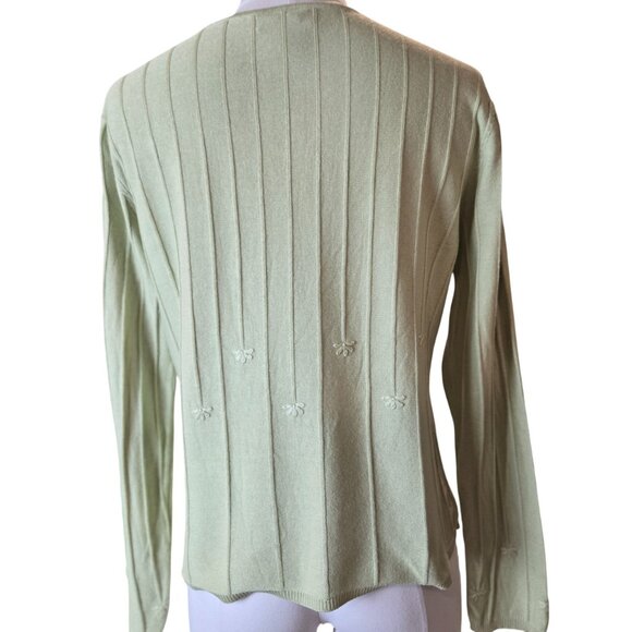 Talbots Light Green Embroidered Sweater L Silk-Cotton-Cashmere Blend - Picture 5 of 7
